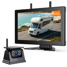 Load image into Gallery viewer, Magnetic Solar Wireless Backup Camera, 9" IPS Touchscreen Monitor HD1080P DVR Rear View Camera IP69 IR Night Vision No Wiring True 15000mAh Rechargeable Camera for RV, Trailer, Camper, Car,Truck