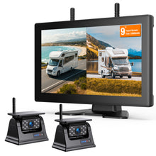 Load image into Gallery viewer, Magnetic Solar Wireless Backup Camera, 9" IPS Touchscreen Monitor HD1080P DVR Rear View Camera IP69 IR Night Vision No Wiring True 15000mAh Rechargeable Camera for RV, Trailer, Camper, Car,Truck