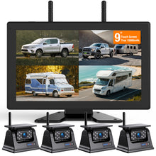 Load image into Gallery viewer, Magnetic Solar Wireless Backup Camera, 9" IPS Touchscreen Monitor HD1080P DVR Rear View Camera IP69 IR Night Vision No Wiring True 15000mAh Rechargeable Camera for RV, Trailer, Camper, Car,Truck