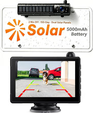 Load image into Gallery viewer, Xroose Solar Wireless Backup Camera with 5" 1080P Monitor,Auto On Off, 2-Min DIY Installation, 180° Adjustable Camera, Anti-Theft, Split Screen, IP69K Waterproof for Car Truck RV CWT501