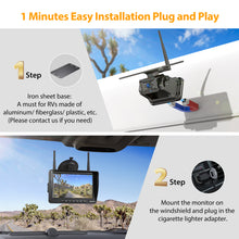 Load image into Gallery viewer, Xroose Magnetic Solar Wireless Backup Camera Plug and Play 7" 1080P HD DVR IPS Monitor,IR Night Vision,IP69 Waterproof 1-Min Solar Install,No-Drill,Xroose Wireless Backup Camera for Truck/Trailer/Camper