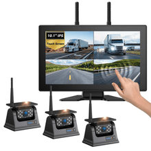 Load image into Gallery viewer, Xroose 4 Magnetic Solar Wireless Backup Camera HD 1080P 10.1" 1 Min Magnetic Easy Install No Wiring 4 Split Recording Monitor 15,000mah Solar Battery for Truck,Rv,Tractor,Camper,Trailer