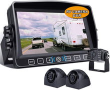 Load image into Gallery viewer, Xroose Backup Camera with 7" Touch Button Monitor W/Upgraded Recorder for RV Semi Box Truck Camper Motorhome 4 Quad DVR Screen 1080P FHD Waterproof IR Rear + Side View Wired Reverse Backing System Y3