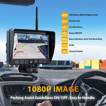 Load image into Gallery viewer, Wireless Backup Camera Kit 7” Monitor W/Upgraded Recorder Backing Up for RV Trailer Truck Camper Bus, Digital FHD 1080P Waterproof Front Rear Side View Camera Extra Stable Signal DVR System Xroose TW4