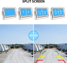 Load image into Gallery viewer, Xroose Backup Camera with 7" Touch Button Monitor W/Upgraded Recorder for RV Semi Box Truck Camper Motorhome 4 Quad DVR Screen 1080P FHD Waterproof IR Rear + Side View Wired Reverse Backing System Y3