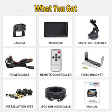 Load image into Gallery viewer, Xroose Backup Camera Kit, 7" Touch Button Recorder Monitor + 1080P FHD DVR Rear Side View Cam for RV Travel Trailer Truck Motorhome Camper Pickup Van, Waterproof IR Rearview Automotive Back Up System