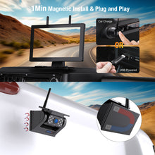 Load image into Gallery viewer, Magnetic Solar Wireless Backup Camera, 9" IPS Touchscreen Monitor HD1080P DVR Rear View Camera IP69 IR Night Vision No Wiring True 15000mAh Rechargeable Camera for RV, Trailer, Camper, Car,Truck
