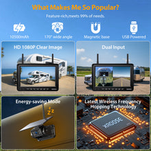 Load image into Gallery viewer, Xroose Magnetic Solar Wireless Backup Camera Plug and Play 7" 1080P HD DVR IPS Monitor,IR Night Vision,IP69 Waterproof 1-Min Solar Install,No-Drill,Xroose Wireless Backup Camera for Truck/Trailer/Camper
