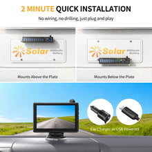 Load image into Gallery viewer, Xroose Solar Wireless Backup Camera with 5" 1080P Monitor,Auto On Off, 2-Min DIY Installation, 180° Adjustable Camera, Anti-Theft, Split Screen, IP69K Waterproof for Car Truck RV CWT501
