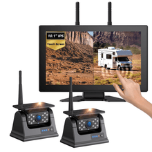 Load image into Gallery viewer, Xroose 4 Magnetic Solar Wireless Backup Camera HD 1080P 10.1" 1 Min Magnetic Easy Install No Wiring 4 Split Recording Monitor 15,000mah Solar Battery for Truck,Rv,Tractor,Camper,Trailer

