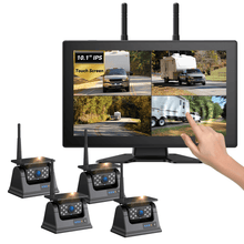 Load image into Gallery viewer, Xroose 4 Magnetic Solar Wireless Backup Camera HD 1080P 10.1" 1 Min Magnetic Easy Install No Wiring 4 Split Recording Monitor 15,000mah Solar Battery for Truck,Rv,Tractor,Camper,Trailer
