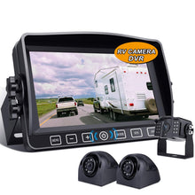 Load image into Gallery viewer, Backup Camera with 7&quot; Touch Button Monitor Built-in Upgraded Recorder for RV Semi Box Truck Trailer 4 Quad Screen FHD Waterproof IR Rear &amp; Side View Backing Up Camera System for Reversing/Driving
