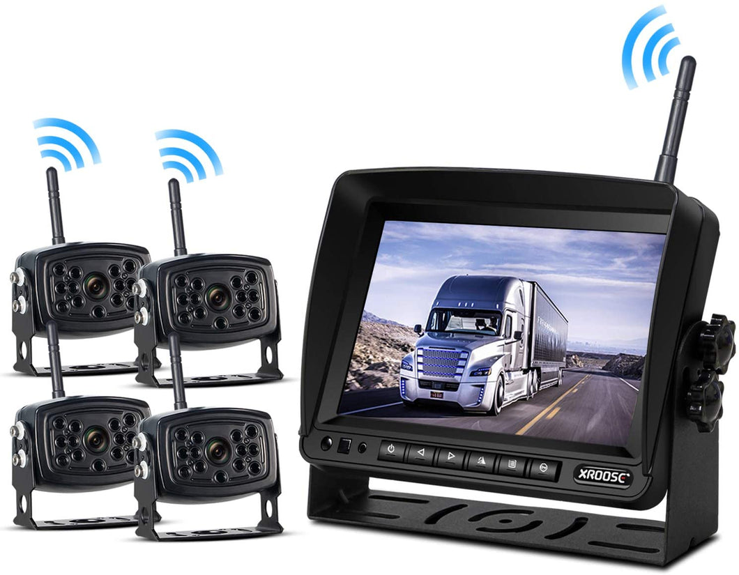 Wireless Backup Camera with Monitor System Split Screen for RV Rearview Reversing Back Camera No Interface IP69 Waterproof + Big 7'' Wireless Monitor for Truck Trailer Heavy Box Truck Motorhome