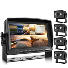 Load image into Gallery viewer, Backup Camera with 7&quot; Monitor Built-in Upgraded Recorder for RV Semi Box Truck Trailer 4 Quad Screen HD Waterproof IR Rearview Backing Up Camera System Great for Reversing/Driving by Xroose
