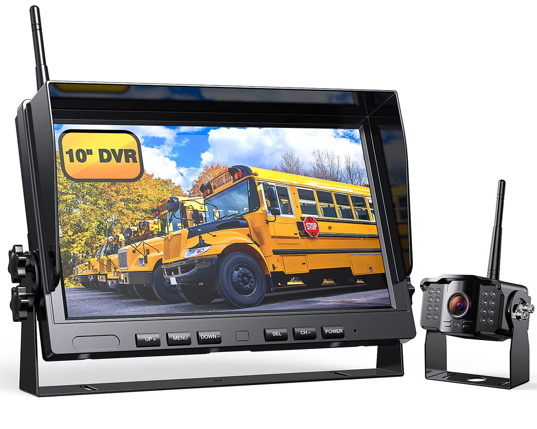 Xroose Wireless Backup Camera with 10” DVR Monitor for RV Trailer, 1080P FHD Back Up Cam with Extra Long Range Signal + Touch Button Recorder Monitor Kit Rear View Pickup Truck Motorhome Camper, CW101