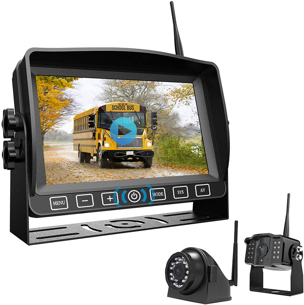 Wireless Dual Backup Camera with 7” Touch Button Rearview Monitor for RV Trailer Truck Motorhome Camper Digital 1080P AHD Rear Side View Cam with Long Range Operation Signal DVR System Xroose CM2