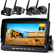 Load image into Gallery viewer, Xroose Backup Camera Wireless with DVR 9&quot; FHD Monitor for Truck RV Trailer Rear Side View Reversing 4 Back Up Camera W/Built-in Recorder Monitor Stable Signal System CX4
