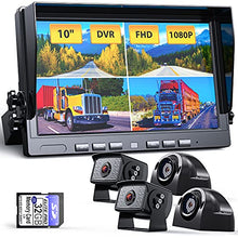 Load image into Gallery viewer, 10&quot; Wired 1080P Backup Camera Monitor System Kit, Advanced DVR Recording Function &amp; 1/2/3/4 Split Screen Monitor w/ IP69 Waterproof Rear/ Side View Camera for Truck Trailer RV Bus Camper, Xroose C104
