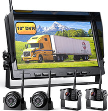 Load image into Gallery viewer, 1080P Wireless Backup Camera w/ Built-in Recorder 10&quot; FHD Monitor, Front Rear Side View Reversing Camera + Extra Stable Signal IP69 Monitor System for Truck RV Trailer Motorhome Camper, Xroose CW104
