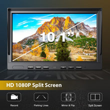 Load image into Gallery viewer, 1080P Wireless Backup Camera w/ Built-in Recorder 10&quot; FHD Monitor, Front Rear Side View Reversing Camera + Extra Stable Signal IP69 Monitor System for Truck RV Trailer Motorhome Camper, Xroose CW104
