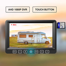 Load image into Gallery viewer, Backup Camera with 7&quot; Touch Button Monitor Built-in Upgraded Recorder for RV Semi Box Truck Trailer 4 Quad Screen FHD Waterproof IR Rear &amp; Side View Backing Up Camera System for Reversing/Driving
