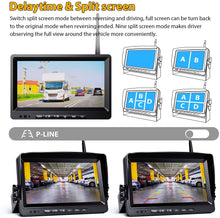 Load image into Gallery viewer, 1080P Wireless Backup Camera w/ Built-in Recorder 9&quot; FHD Monitor, Front Rear Side View Reversing Camera + Extra Stable Signal IP69 Monitor System for Truck RV Trailer Bus Motorhome Camper, Xroose WX4
