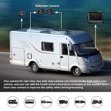 Load image into Gallery viewer, Backup Camera with 7&quot; Touch Button Monitor Built-in Upgraded Recorder for RV Semi Box Truck Trailer 4 Quad Screen FHD Waterproof IR Rear &amp; Side View Backing Up Camera System for Reversing/Driving
