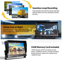 Load image into Gallery viewer, 10&quot; Wired 1080P Backup Camera Monitor System Kit, Advanced DVR Recording Function &amp; 1/2/3/4 Split Screen Monitor w/ IP69 Waterproof Rear/ Side View Camera for Truck Trailer RV Bus Camper, Xroose C103
