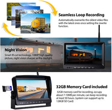 Load image into Gallery viewer, Xroose Backup Camera Wireless with DVR 9&quot; FHD Monitor for Truck RV Trailer Rear Side View Reversing 4 Back Up Camera W/Built-in Recorder Monitor Stable Signal System CX4
