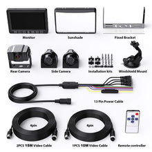 Load image into Gallery viewer, Backup Camera with 7&quot; Touch Button Monitor Built-in Upgraded Recorder for RV Semi Box Truck Trailer 4 Quad Screen FHD Waterproof IR Rear &amp; Side View Backing Up Camera System for Reversing/Driving
