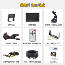 Load image into Gallery viewer, Xroose Backup Camera Kit, 7&quot; Touch Button Recorder Monitor + 1080P FHD DVR Rear Side View Cam for RV Travel Trailer Truck Motorhome Camper Pickup Van, Waterproof IR Rearview Automotive Back Up System
